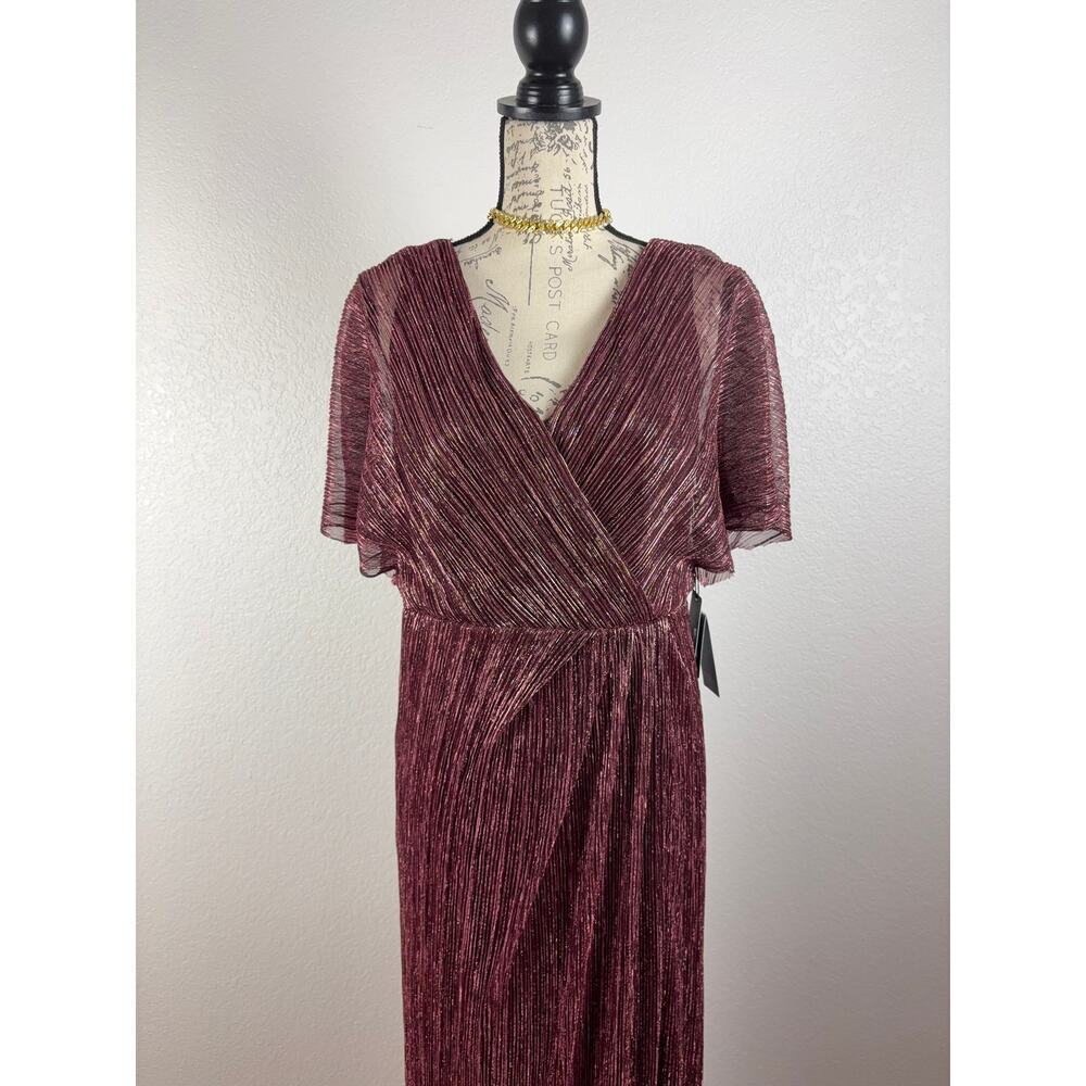 B27 Adrianna Papell Metallic Blouson Long Maxi Gown Womens 10 Burgundy Hoco - Picture 6 of 11